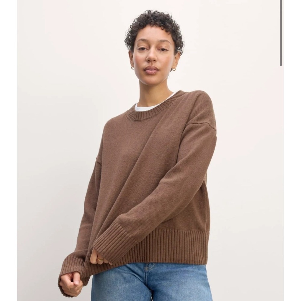 Everlane Organic Cotton Crewneck Sweater Brown XS Dropped Shoulder Relaxed Knit